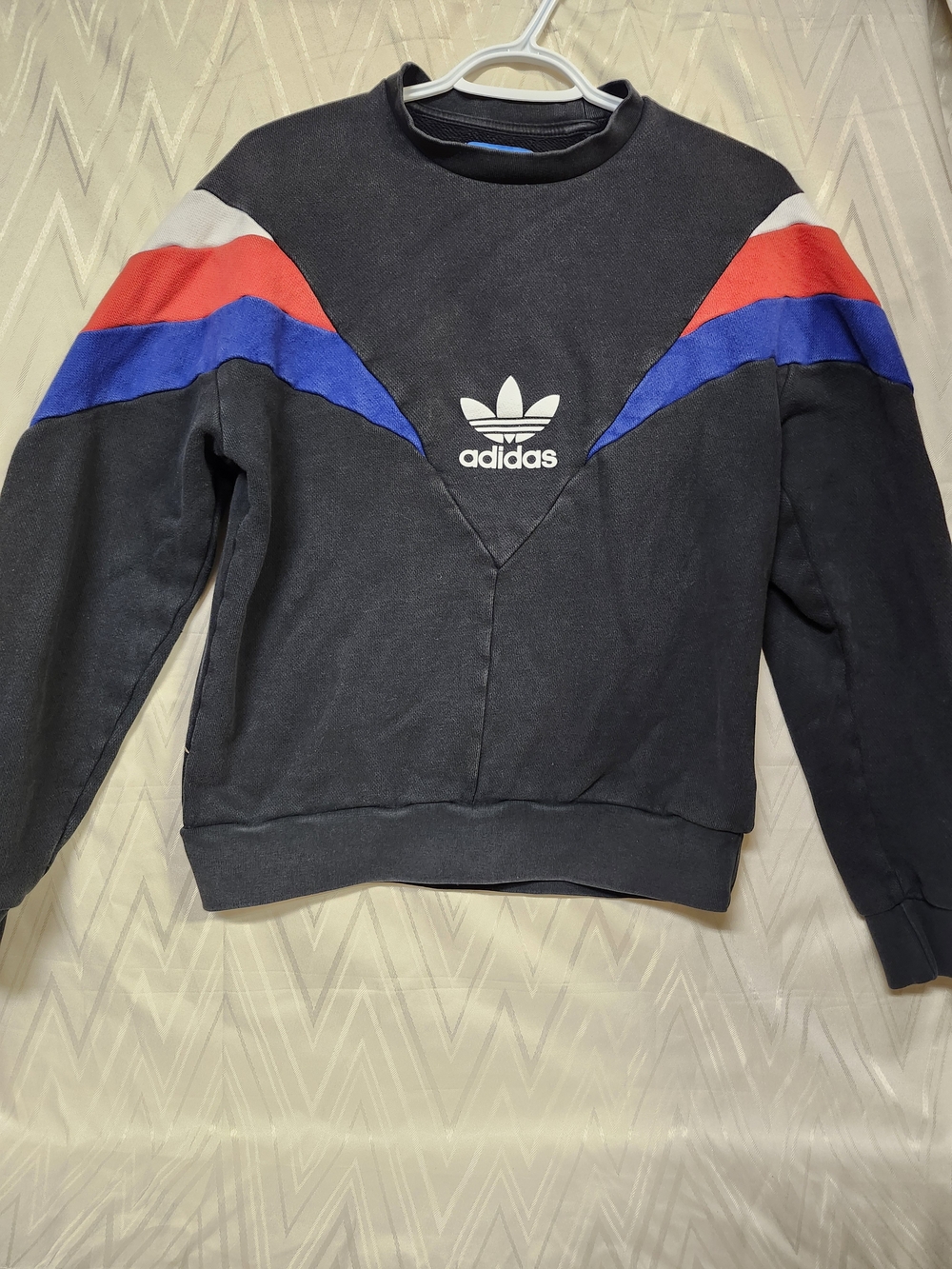 adidas Black Crewneck Sweatshirt with Red & Blue Chevron Stripes